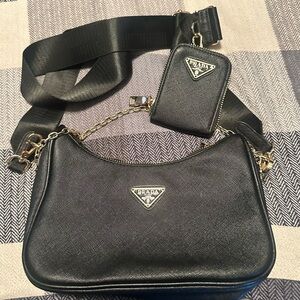 Prada Black Saffiano Shoulder Bag with Detachable Coin Pouch